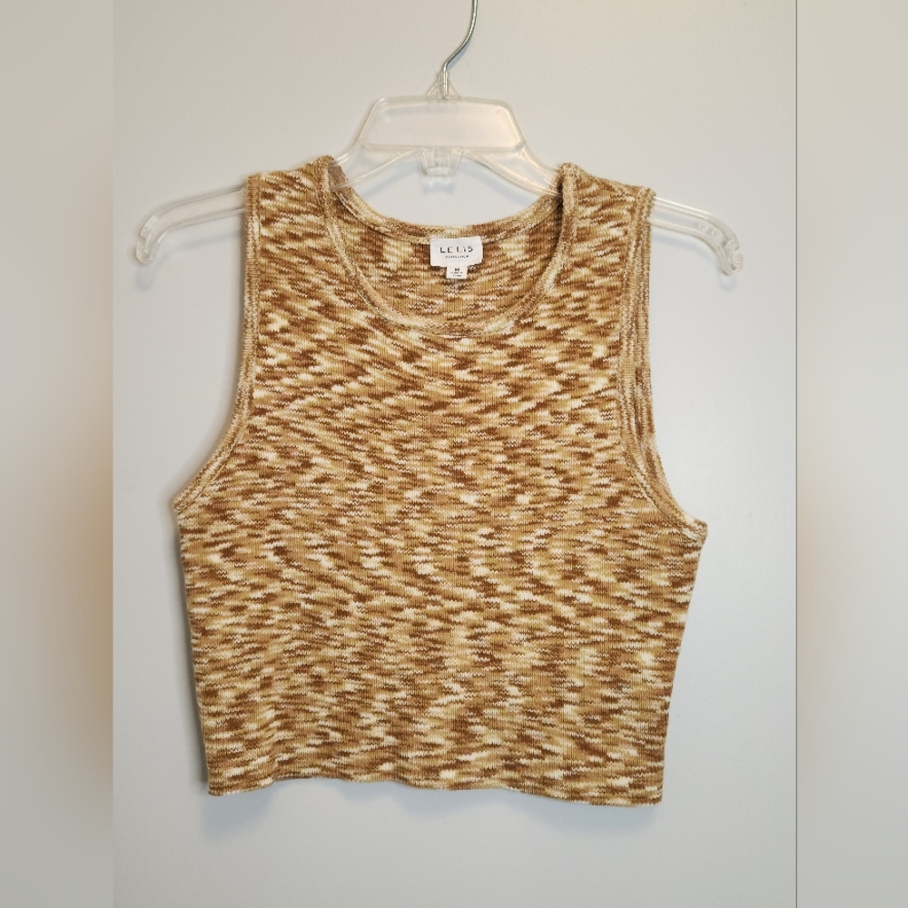 Le Lis Marled Knit Cropped Tank Top in Brown and Cream Size Medium